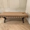 Spa massage bed, wooden legs, brown fabric cushion