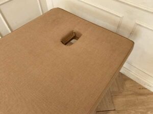 Spa massage bed, wooden legs, brown fabric cushion