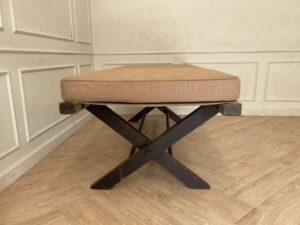 Spa massage bed, wooden legs, brown fabric cushion