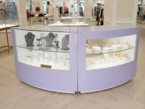 Jewelry cabinet, glass product display cabinet, curved shape, purple, small size