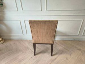Wooden Dining Chair with Cream Striped Upholstered Seat and Backrest