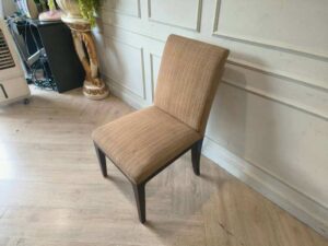 Wooden Dining Chair with Cream Striped Upholstered Seat and Backrest