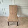 Wooden Dining Chair with Cream Striped Upholstered Seat and Backrest