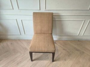 Wooden Dining Chair with Cream Striped Upholstered Seat and Backrest