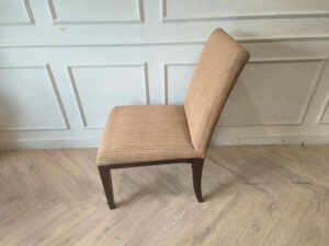 Wooden Dining Chair with Cream Striped Upholstered Seat and Backrest