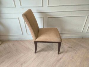 Wooden Dining Chair with Cream Striped Upholstered Seat and Backrest
