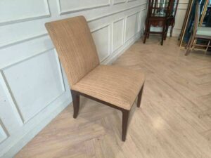 Wooden Dining Chair with Cream Striped Upholstered Seat and Backrest