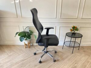 Office chair, leather seat, high back, steel legs, Furradec brand.
