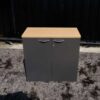 Document cabinet, 2 doors, open, cream-gray color, wooden top