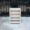 4-tiered wooden product shelf, multi-purpose wooden shelf, gray wood pattern, black wooden base