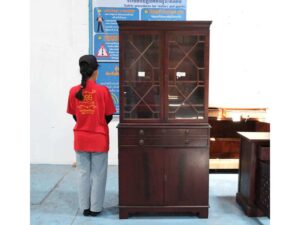 Chinese style wooden display cabinet, 2 glass doors, 3 wood doors, imported from Europe.
