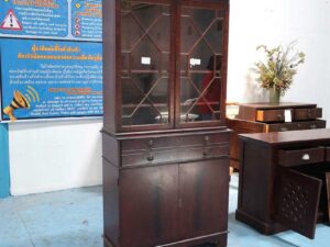 Chinese style wooden display cabinet, 2 glass doors, 3 wood doors, imported from Europe.