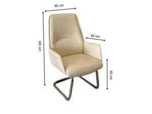 Office chair, leather upholstery, U-shaped steel legs, cream color.