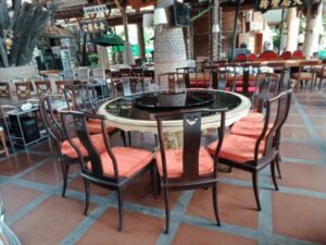 Real teak chair Restaurant chairs, orange fabric cushion, hotel work