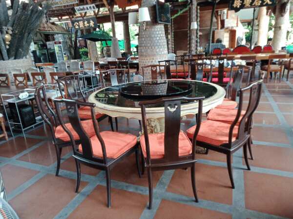 Real teak chair Restaurant chairs, orange fabric cushion, hotel work
