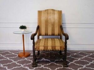 High back armchair, Louis style, cream colored fabric cushion. European work comes from Germany.