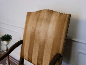 High back armchair, Louis style, cream colored fabric cushion. European work comes from Germany.