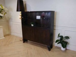 Wooden display cabinet, glass top, walnut color, European workmanship, sourced from Germany.