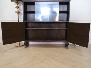 Wooden display cabinet, glass top, walnut color, European workmanship, sourced from Germany.