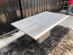 Executive desk With file cabinet, steel legs, brown color