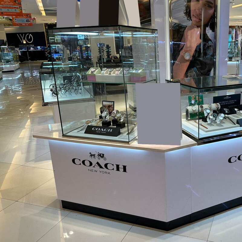 Jewelry cabinet, glass product display cabinet, tall shape, white hexagonal base. (For joining 2 corners)
