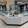 Jewelry cabinet, glass product display cabinet, tall shape, white hexagonal base. (For joining 2 corners)