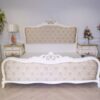 Louis bed base, 6 feet, with bedside cabinet, white wooden frame, European style.