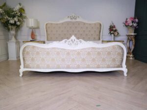 Louis bed base, 6 feet, with bedside cabinet, white wooden frame, European style.