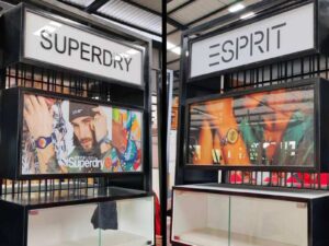 Light Box, product advertising sign, tall light sign on 2 sides, mirror on 2 sides.