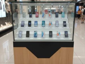 Jewelry cabinet, glass display cabinet, phone display cabinet, sliding glass door, black top wooden frame