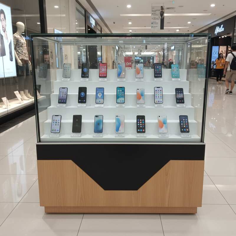 Jewelry cabinet, glass display cabinet, phone display cabinet, sliding glass door, black top wooden frame