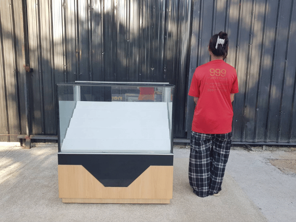 Jewelry cabinet, glass display cabinet, phone display cabinet, sliding glass door, black top wooden frame