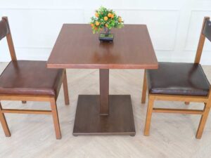 Bar table, cafe table, dining table, simple design Modern style, wooden table top, steel legs, square shape.