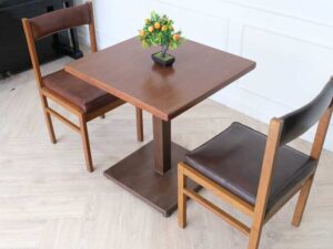 Bar table, cafe table, dining table, simple design Modern style, wooden table top, steel legs, square shape.