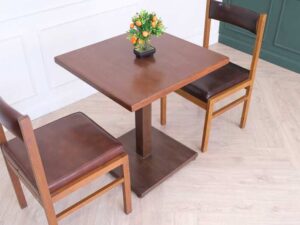 Bar table, cafe table, dining table, simple design Modern style, wooden table top, steel legs, square shape.