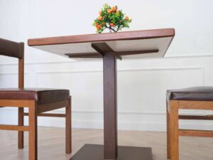 Bar table, cafe table, dining table, simple design Modern style, wooden table top, steel legs, square shape.