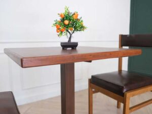 Bar table, cafe table, dining table, simple design Modern style, wooden table top, steel legs, square shape.