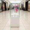 Glass display cabinet, jewelry cabinet, product display cabinet, tall, 2 doors open, white.