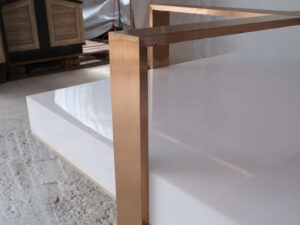 Product display shelves, display stands, acrylic top, rose gold stainless steel frame, beautiful design.
