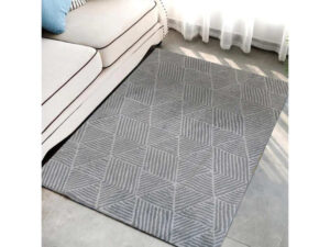 Fur carpet for the living room, gray color, triangle pattern
