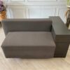 2 seat sofa, lounge sofa, wooden frame, leather upholstery, gray