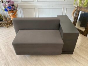 2 seat sofa, lounge sofa, wooden frame, leather upholstery, gray