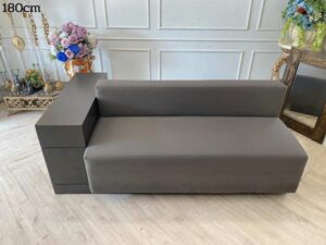 2 seat sofa, lounge sofa, wooden frame, leather upholstery, gray