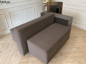2 seat sofa, lounge sofa, wooden frame, leather upholstery, gray