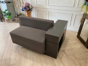 2 seat sofa, lounge sofa, wooden frame, leather upholstery, gray