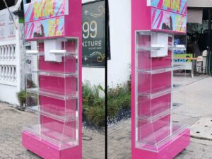5-tiered product shelf, 2 drawers (pink), mini-mart shelf, Supermarket Shelf