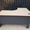 L-shaped corner desk, grey legs, cream tabletop, 150cm