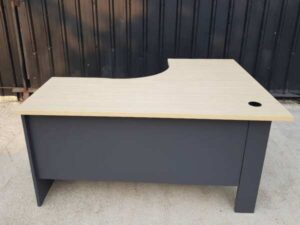 L-shaped corner desk, grey legs, cream tabletop, 150cm