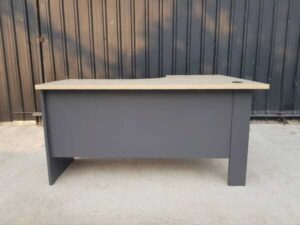 L-shaped corner desk, grey legs, cream tabletop, 150cm