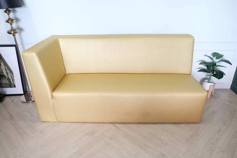 Three-seater leather sofa, beautiful shade, wooden frame, golden yellow color.